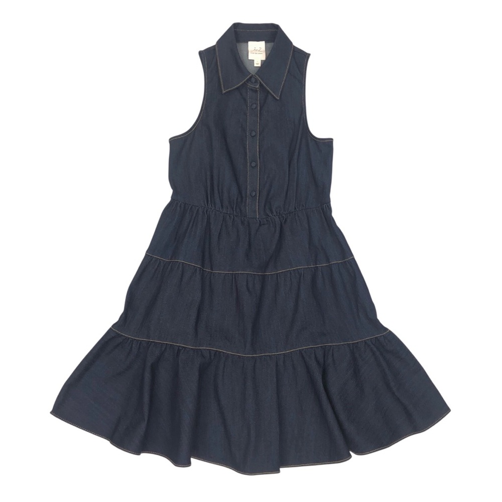 Cinq a Sept 5a7 Bennett Tiered Mini Denim Dress Size 2 Blue Collared Sleeveless